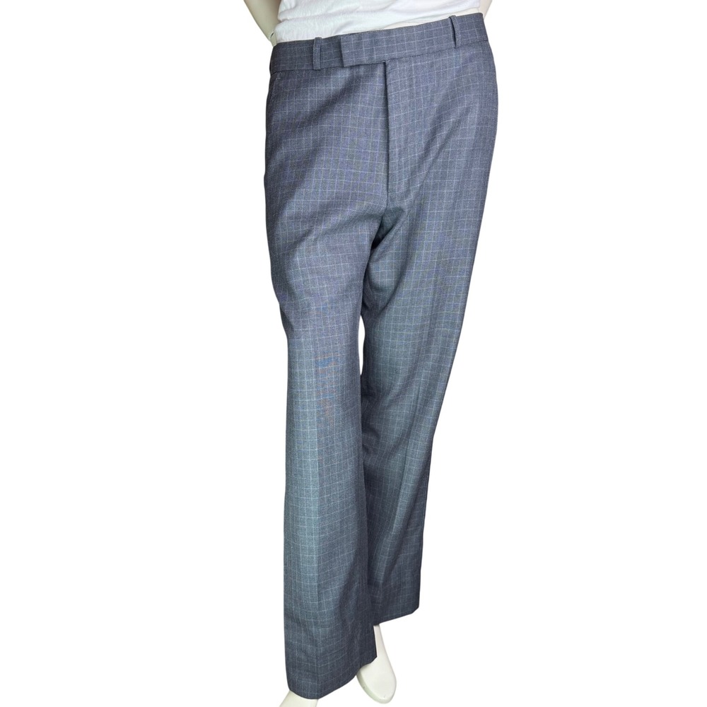 Check Up Mens Plaid Dress Pants Grey Grid Trousers Dark Academia Old Money Sz 36